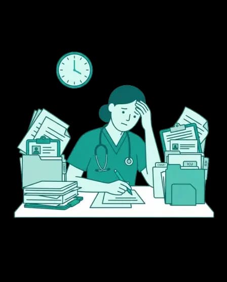 Profissional sobrecarregado(a) com documentação